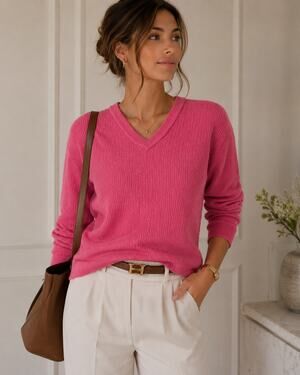 St. John Pink V-Neck Sweater Quiet Luxury Classy Size Women’s Small